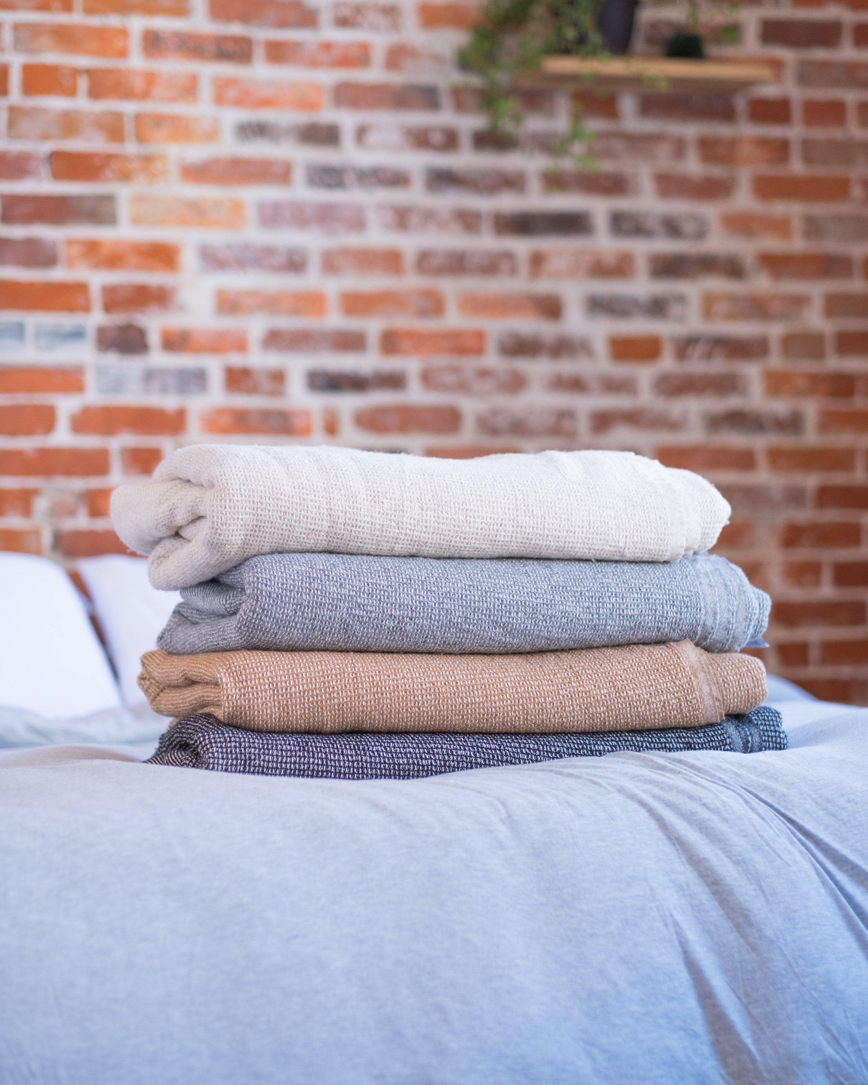 The Micro Waffle Wool Blanket in Charcoal