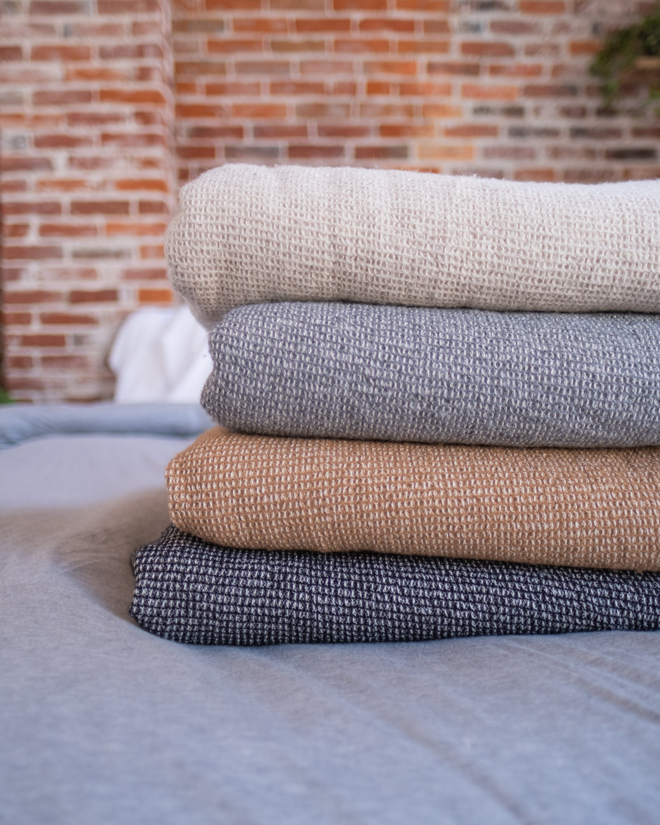 The Micro Waffle Wool Blanket in Bone
