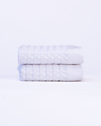 Waffle Turkish Cotton Bath Towels in White