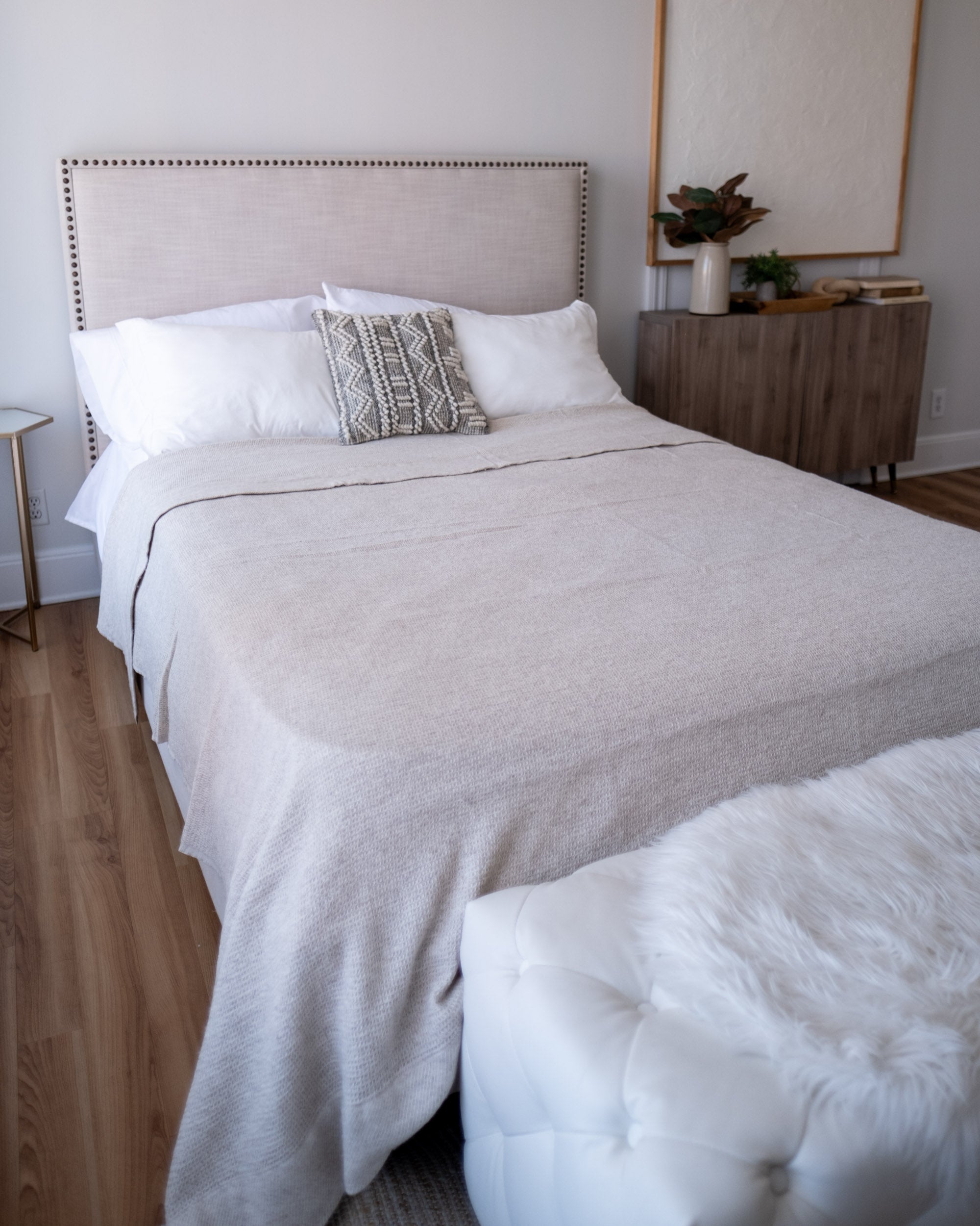 The Micro Waffle Wool Blanket in Bone