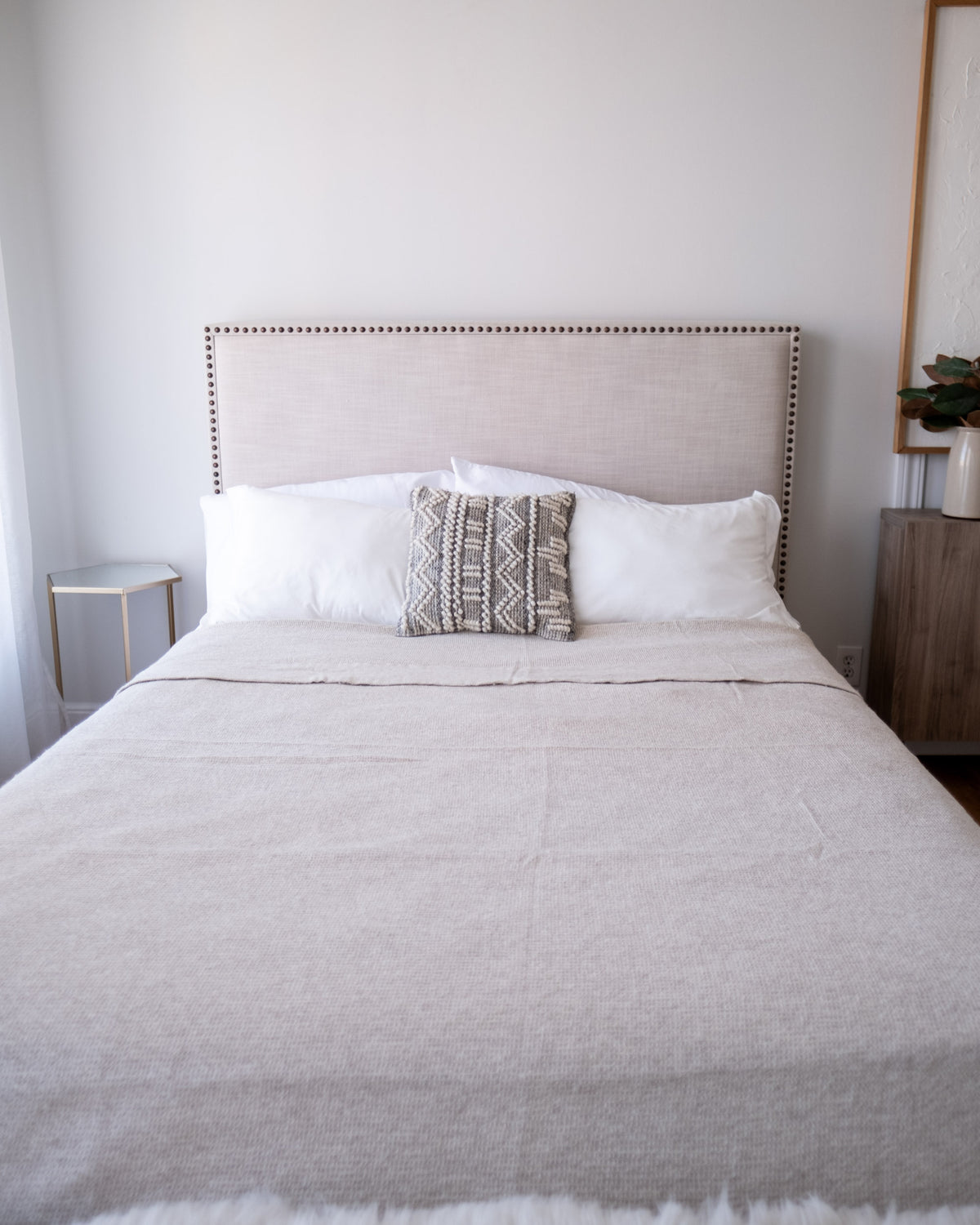 The Micro Waffle Wool Blanket in Bone