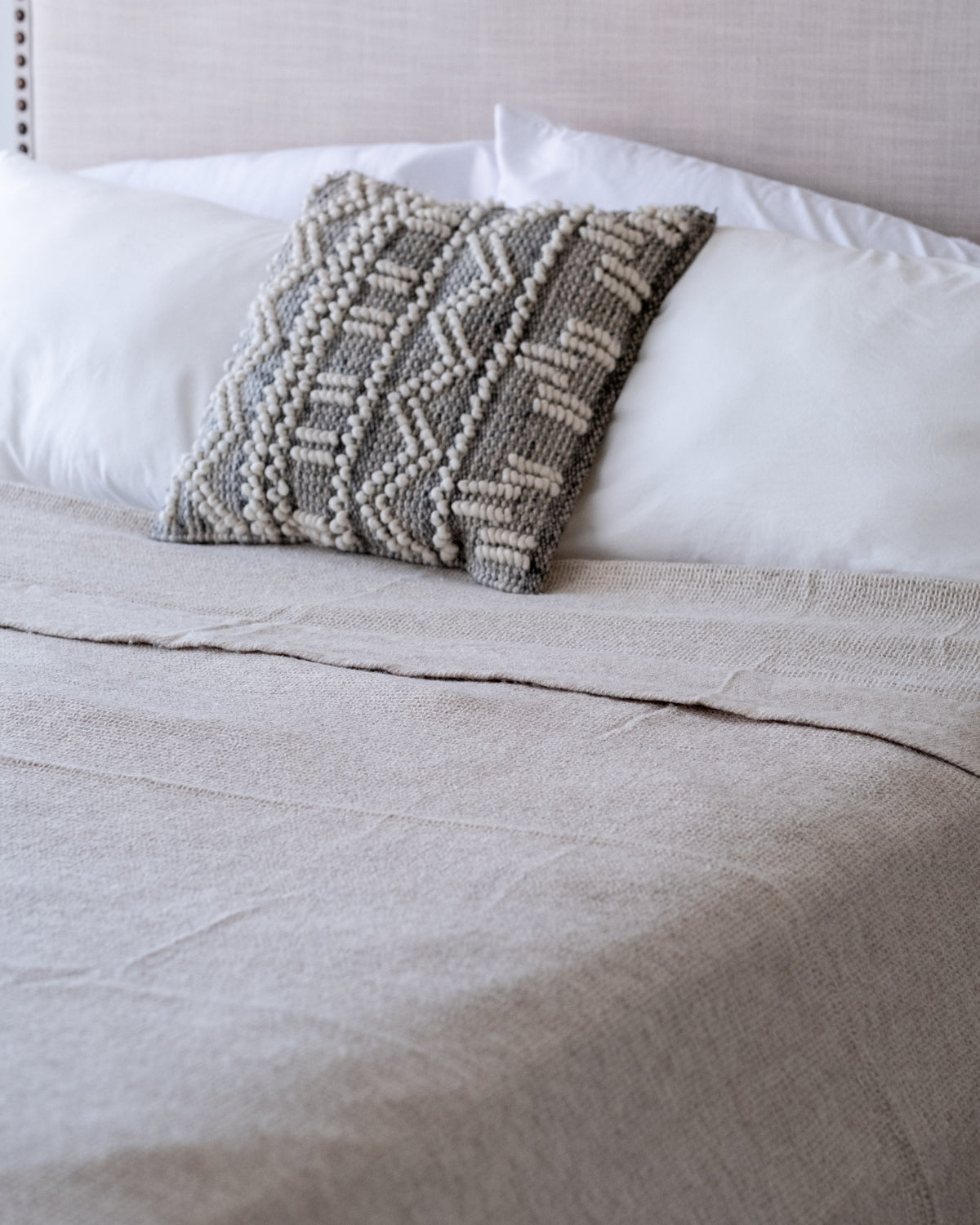 The Micro Waffle Wool Blanket in Bone