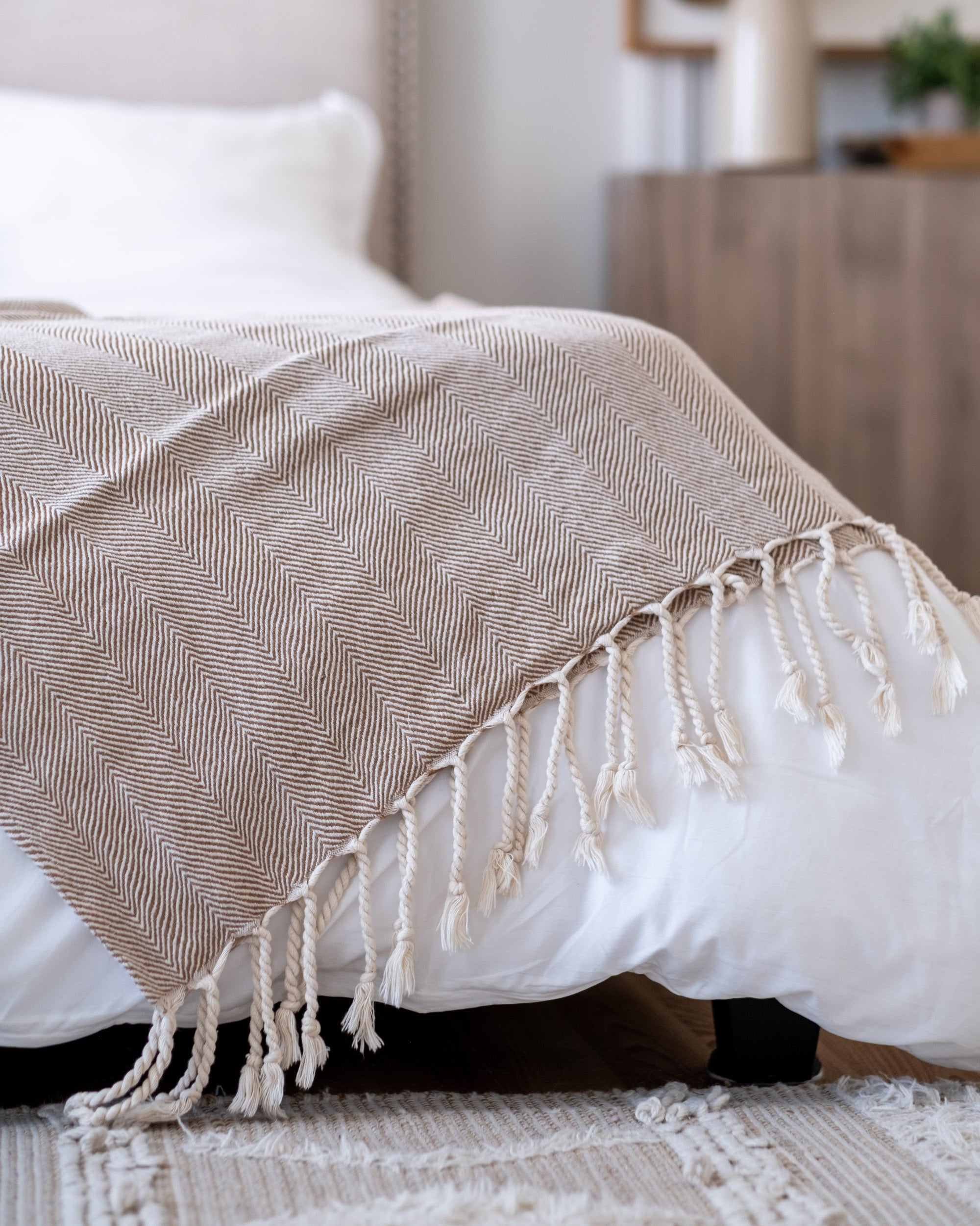 The Linen Herringbone Throw in Camel