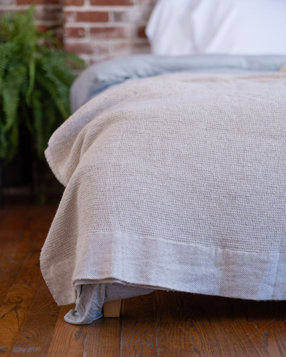 The Micro Waffle Wool Blanket in Bone