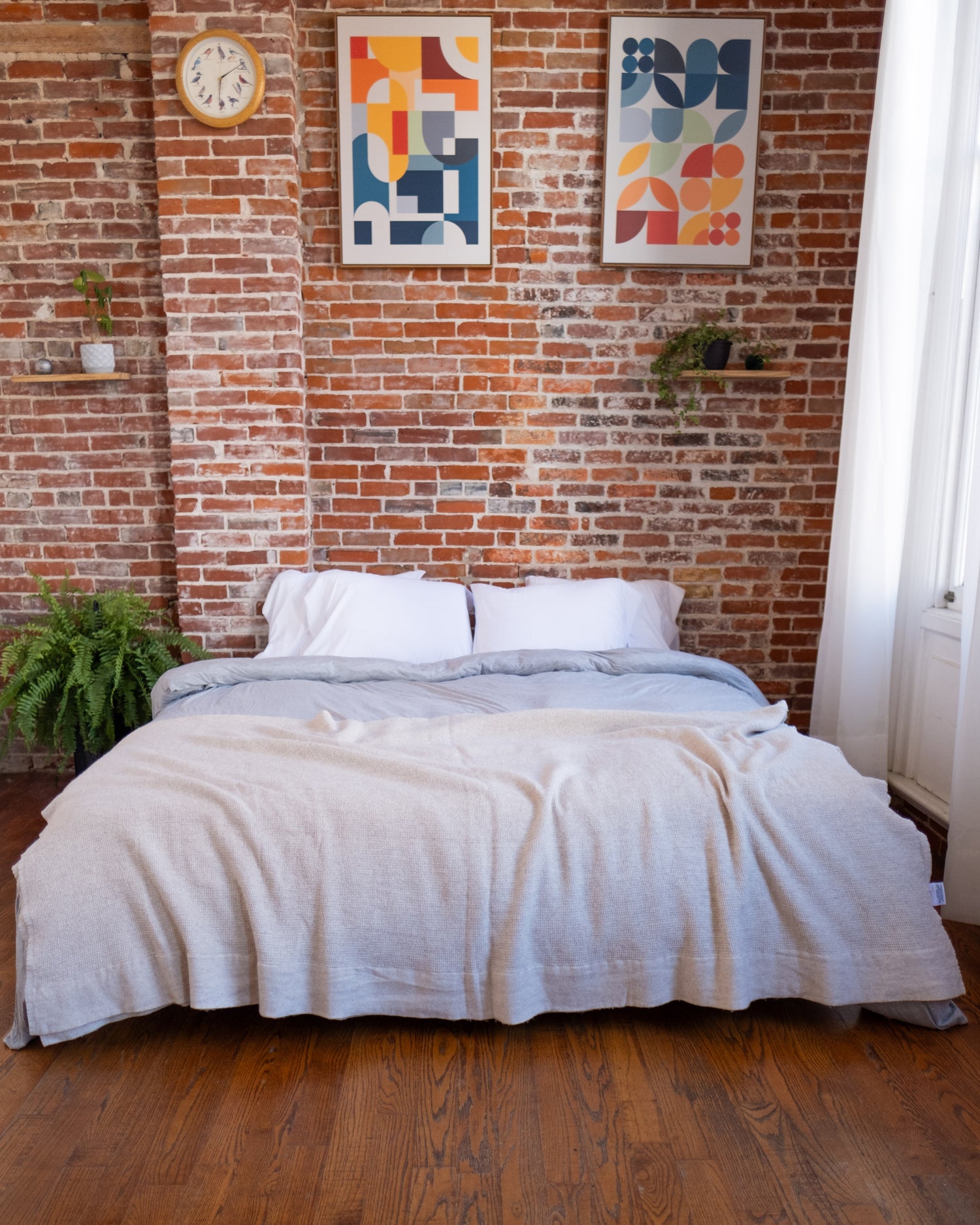 The Micro Waffle Wool Blanket in Bone