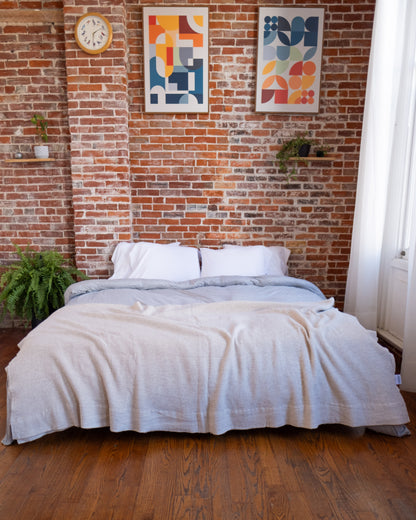 The Micro Waffle Wool Blanket in Bone