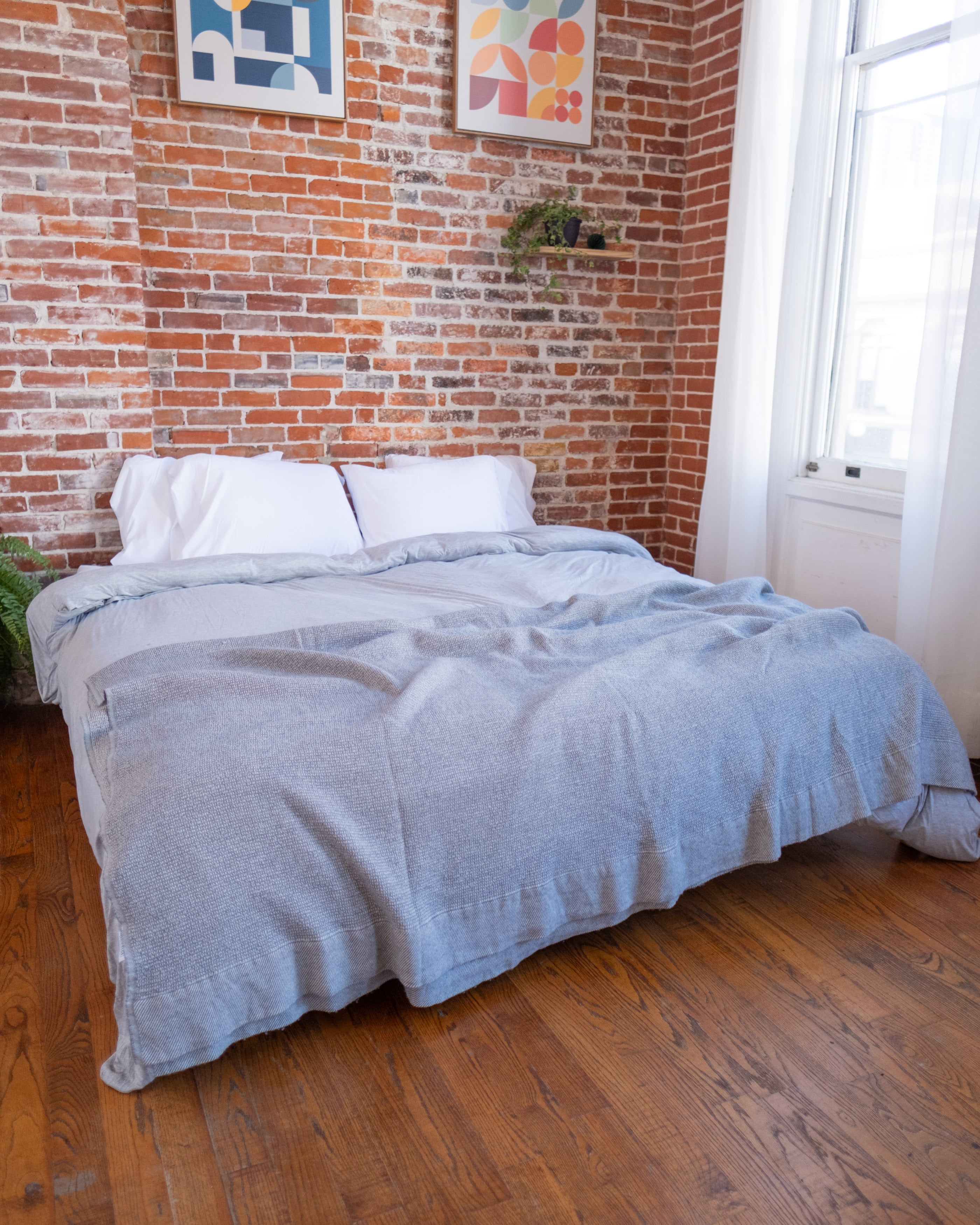 The Micro Waffle Wool Blanket in Stone