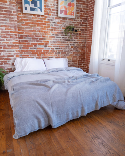The Micro Waffle Wool Blanket in Stone